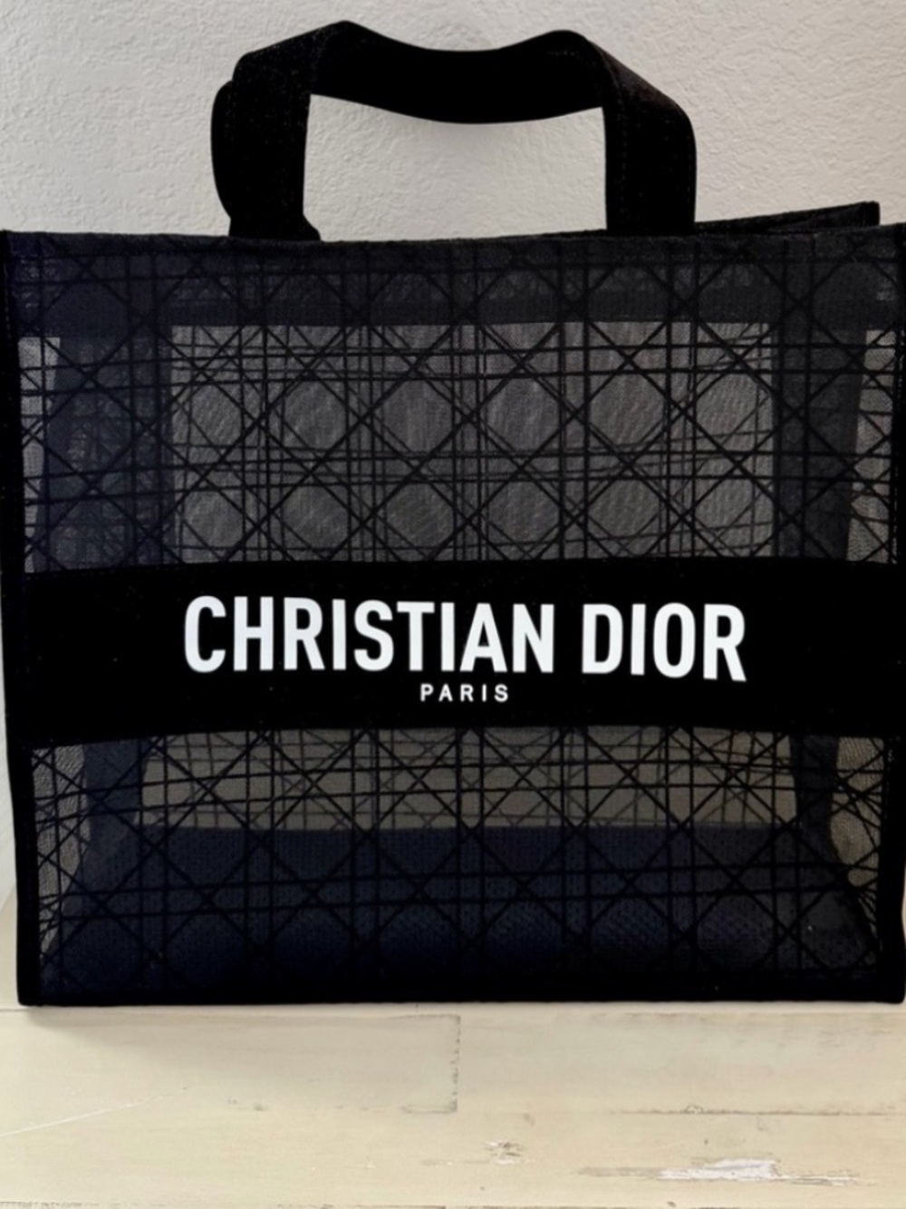 Dior Black Mesh Tote with Bold Logo